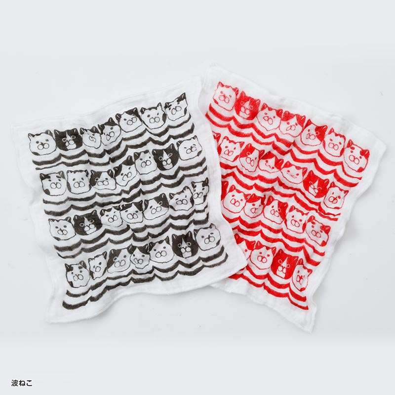 ふんわり8重ガーゼハンカチ2枚セット 波ねこ – FAN+Life