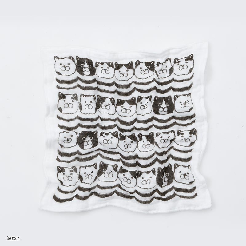 ふんわり8重ガーゼハンカチ2枚セット 波ねこ