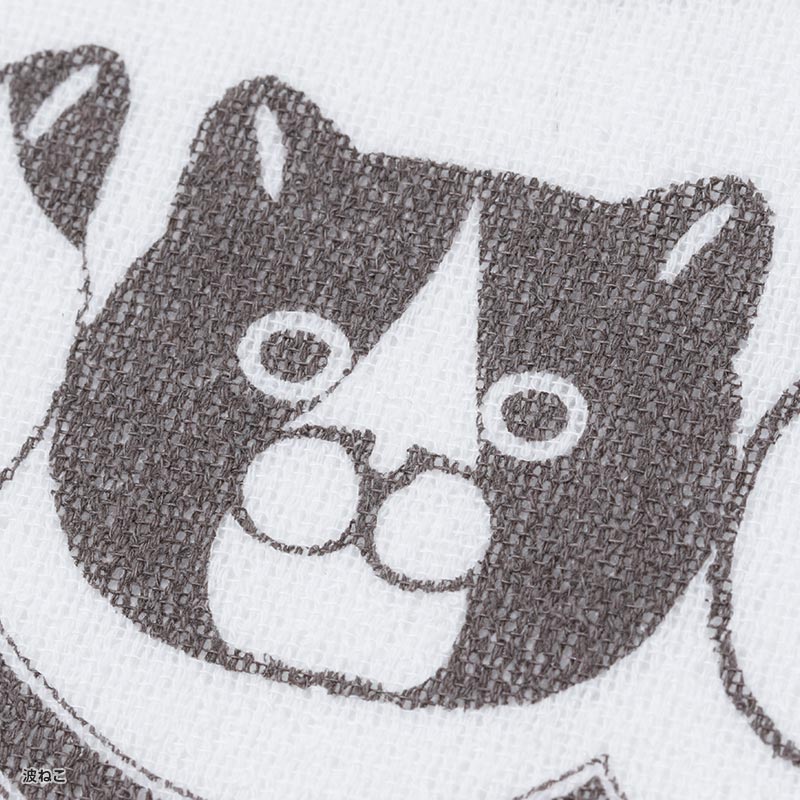 洗うとふんわりするガーゼ手ぬぐい 波ねこ