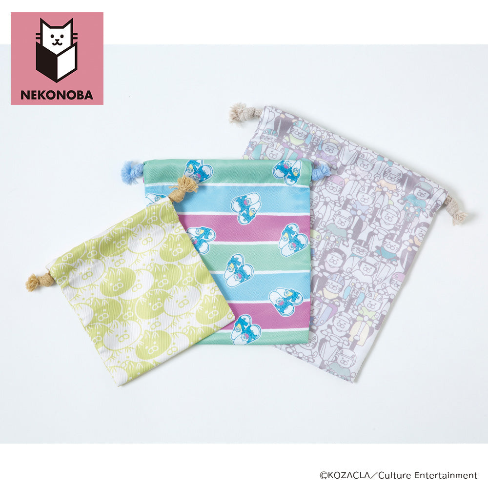 NEKONOBA 巾着3個セット ゆかいなネコ(台湾ver.)MOTOR CATS&ボーダー&小籠包ネコ