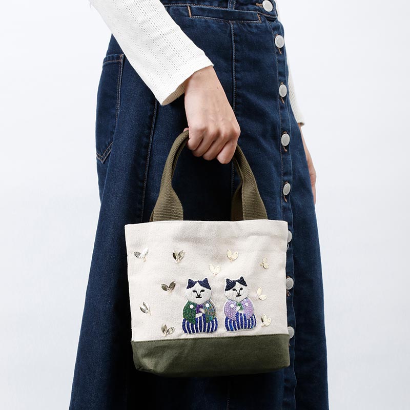 tamao×KOZACLA 刺繍ランチミニトート ねこ茶商