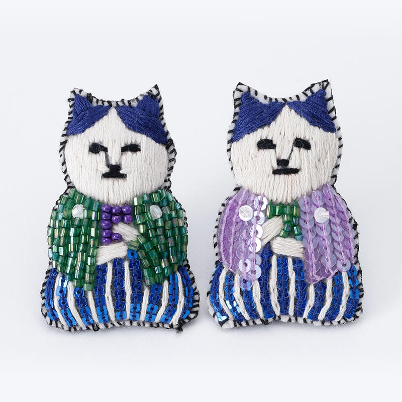 tamao×KOZACLA 刺繍ミニブローチセット ねこ茶商