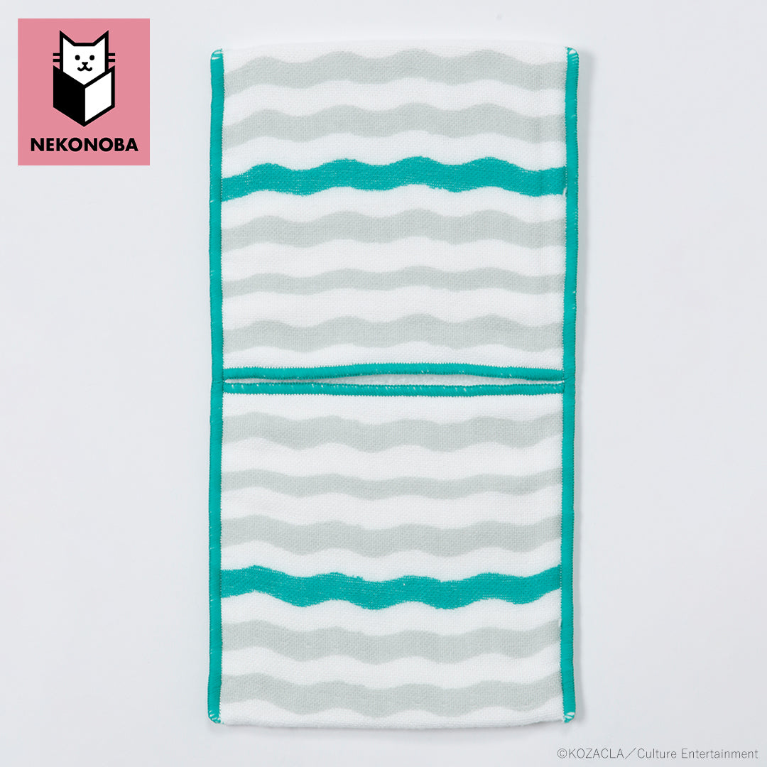 すごーく便利なタオルハンカチ　ボーダー　グレー×グリーン