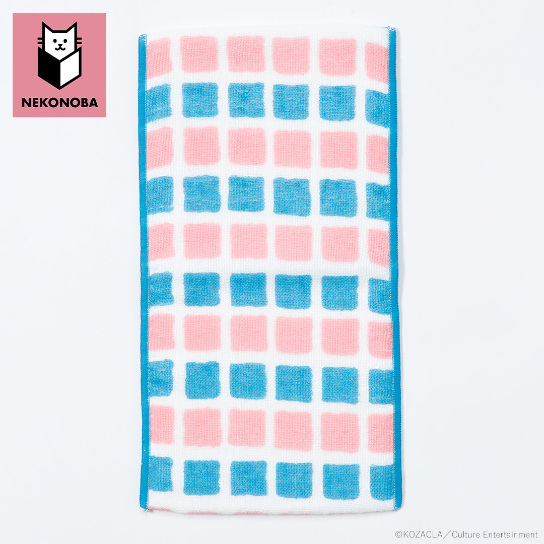 すごーく便利なタオルハンカチ　チェック　ターコイズ×ピンク