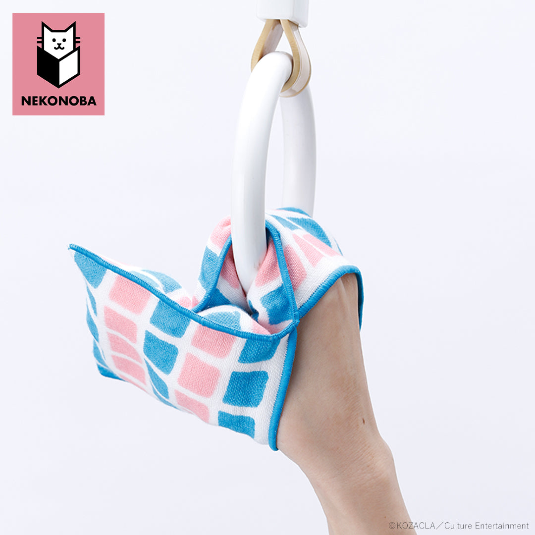 すごーく便利なタオルハンカチ　チェック　ターコイズ×ピンク