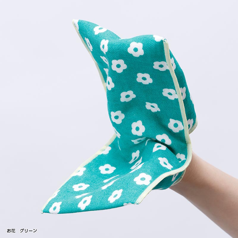 すごーく便利なタオルハンカチ　お花　グリーン