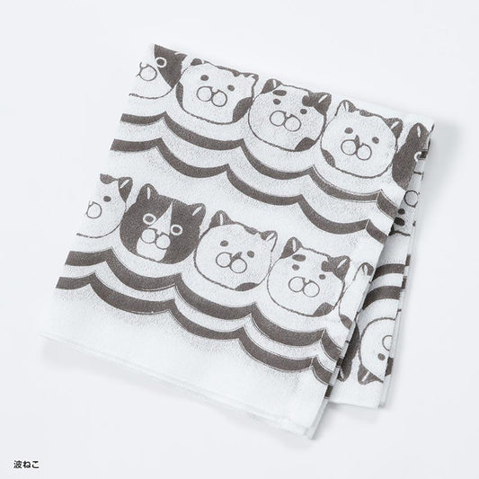 洗うとふんわりするガーゼ手ぬぐい　波ねこ
