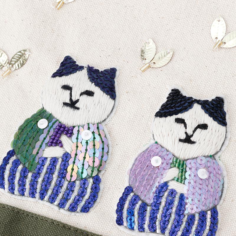 tamao×KOZACLA　刺繍ランチミニトート　ねこ茶商