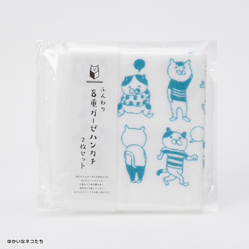 値打ち fuwara 8重ガーゼ ハンカチ タオル 猫達 - ファッション小物